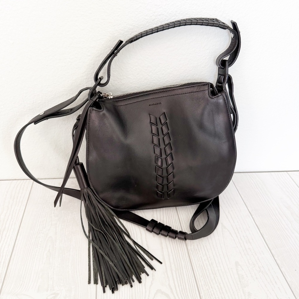 All Saints Kepi Black Leather Crossbody Bag
